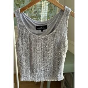 ABS Allen Schwartz Womens VTG Grey Sequin Evening Top Fancy Black Tie Fuzzy